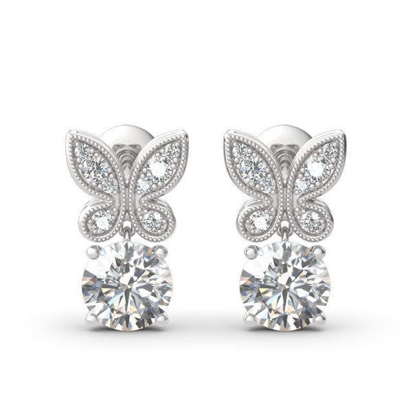 Butterfly Round Cut Sterling Silver Drop Earrings-JE-Juri Elle