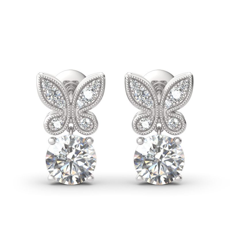 Butterfly Round Cut Sterling Silver Drop Earrings-JE-Juri Elle