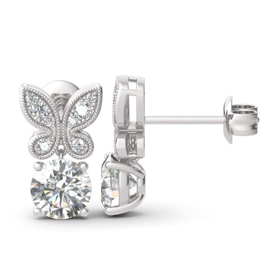 Butterfly Round Cut Sterling Silver Drop Earrings-JE-Juri Elle