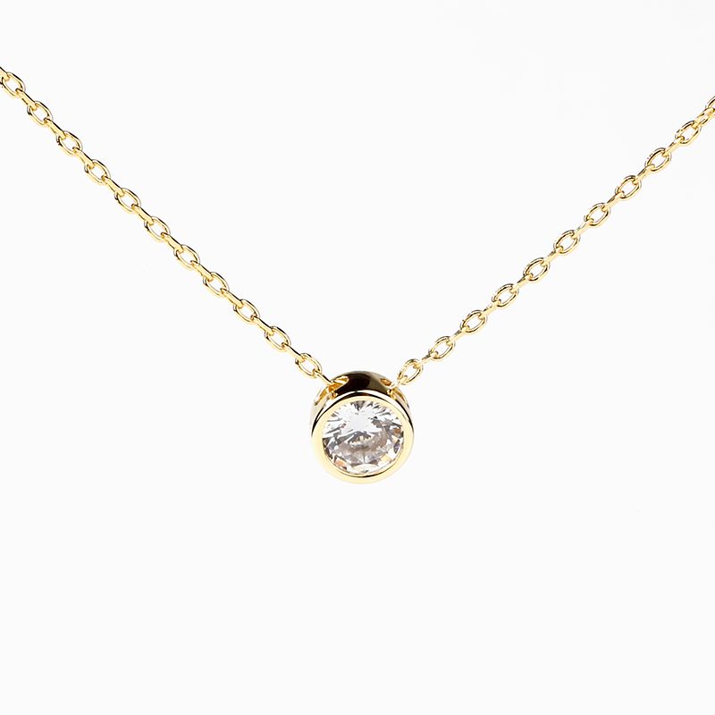 Simple Round Cut Stone Pendant Sterling Silver Necklace-JE-Juri Elle