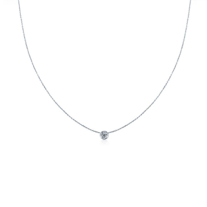 Simple Round Cut Stone Pendant Sterling Silver Necklace-JE-Juri Elle