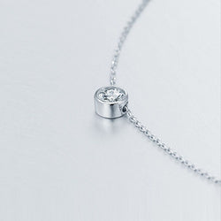 Simple Round Cut Stone Pendant Sterling Silver Necklace-JE-Juri Elle