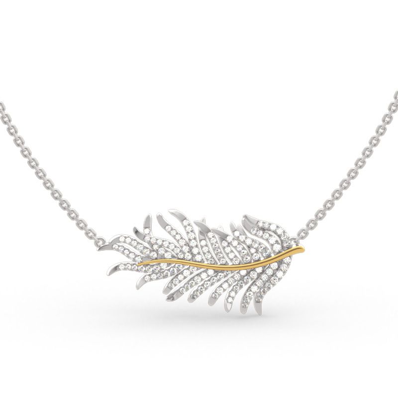 Two Tone Feather Sterling Silver Necklace-JE-Juri Elle