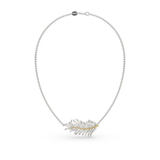 Two Tone Feather Sterling Silver Necklace-JE-Juri Elle