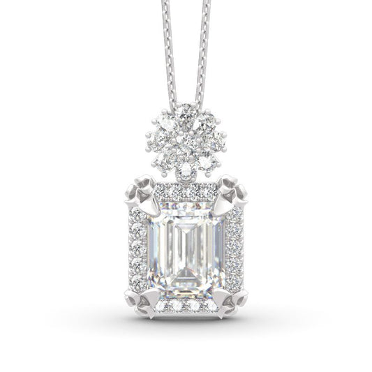 Vintage Flower Halo Emerald Cut Sterling Silver Pendant Necklace-JE-Juri Elle