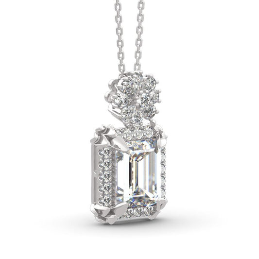 Vintage Flower Halo Emerald Cut Sterling Silver Pendant Necklace-JE-Juri Elle