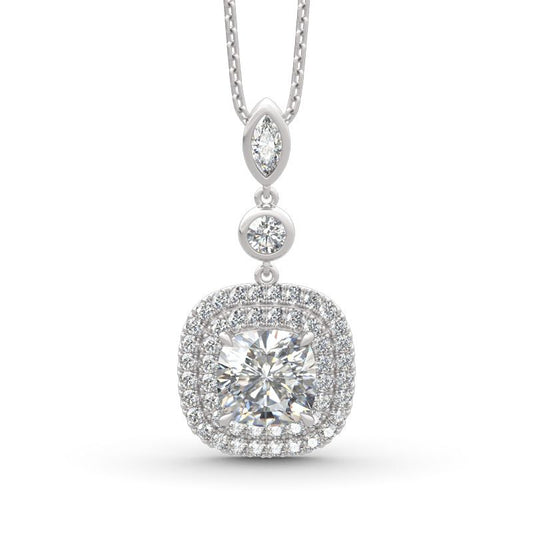 Double Halo Cushion Cut Sterling Silver Necklace-JE-Juri Elle