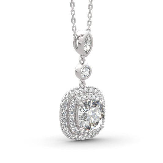 Double Halo Cushion Cut Sterling Silver Necklace-JE-Juri Elle