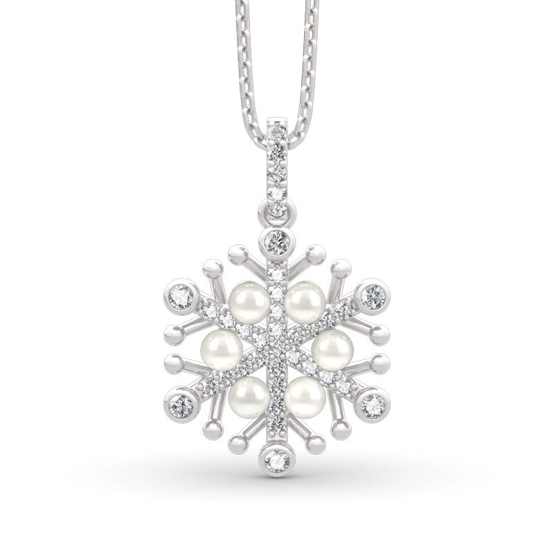 Snowflake Cultured Pearl Sterling Silver Necklace-JE-Juri Elle