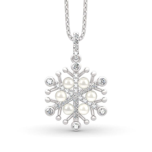 Snowflake Cultured Pearl Sterling Silver Necklace-JE-Juri Elle