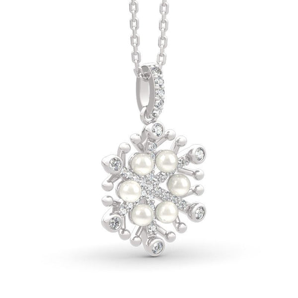 Snowflake Cultured Pearl Sterling Silver Necklace-JE-Juri Elle