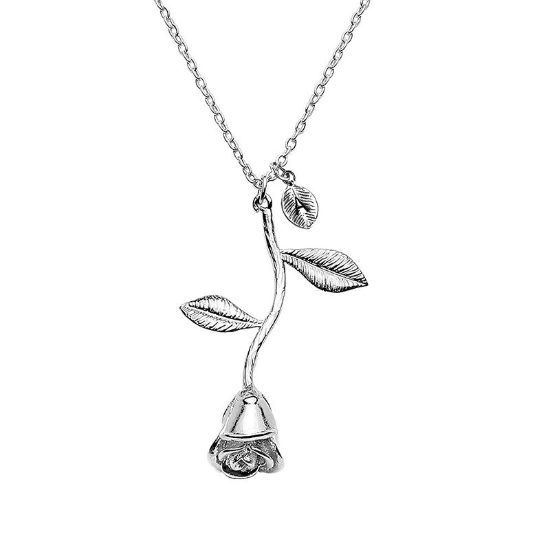 Rose With Initial Necklace Sterling Silver-JE-Juri Elle