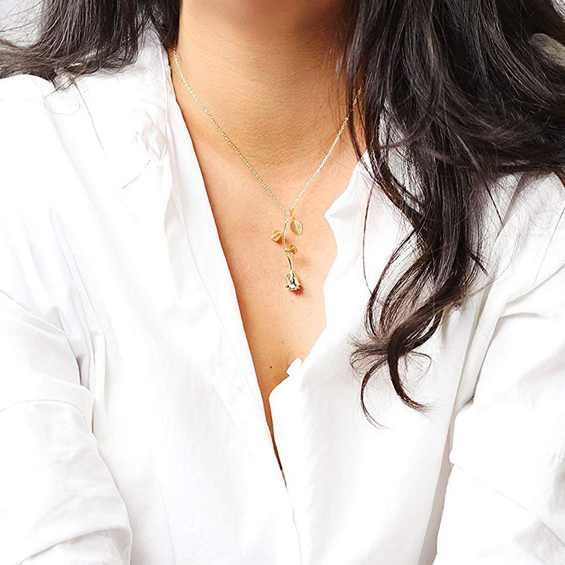 Rose With Initial Necklace Sterling Silver-JE-Juri Elle