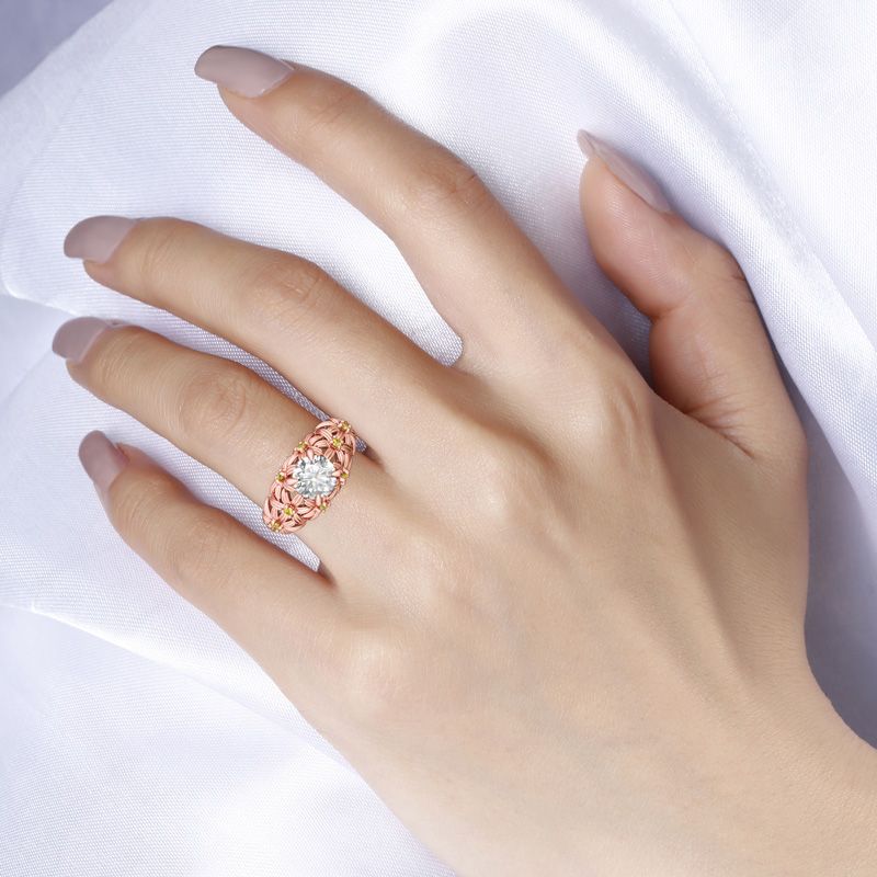 Two Tone Flower Round Cut Sterling Silver Ring-JE-Juri Elle