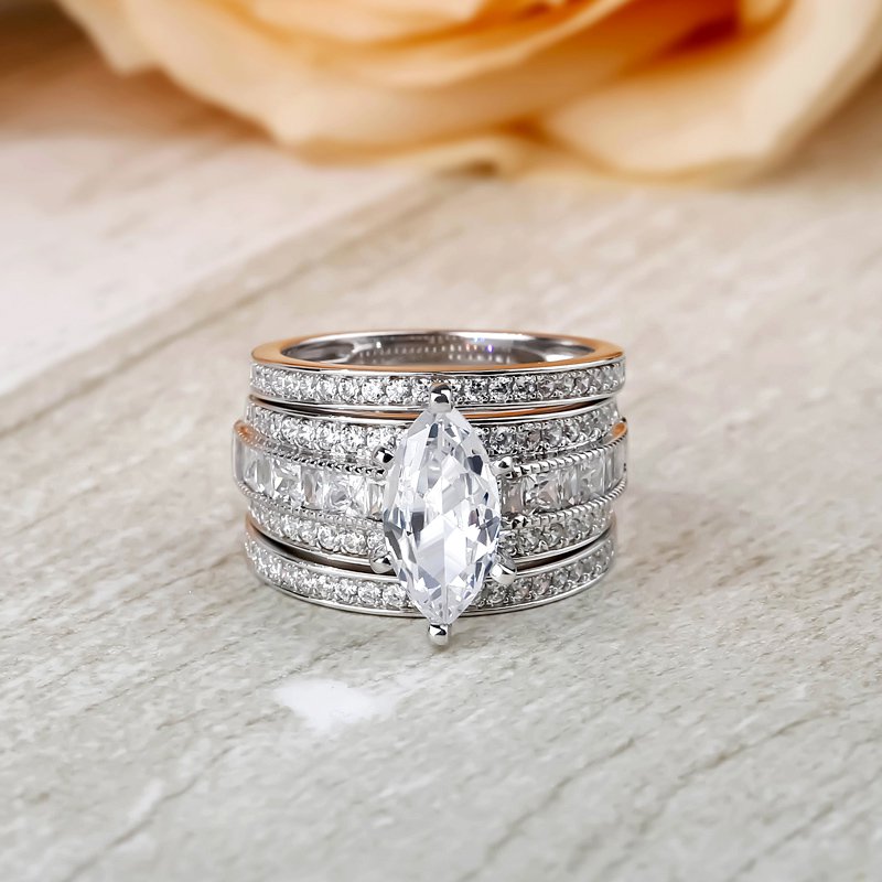 3PC Marquise Cut Sterling Silver Ring Set-JE-Juri Elle
