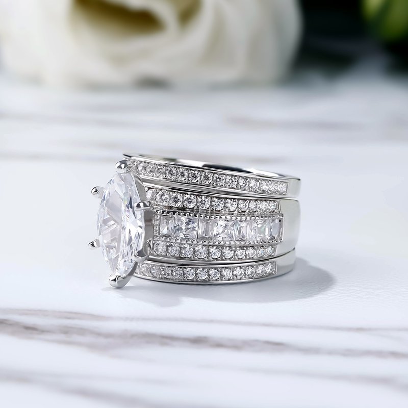 3PC Marquise Cut Sterling Silver Ring Set-JE-Juri Elle