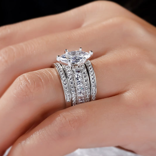 3PC Marquise Cut Sterling Silver Ring Set-JE-Juri Elle