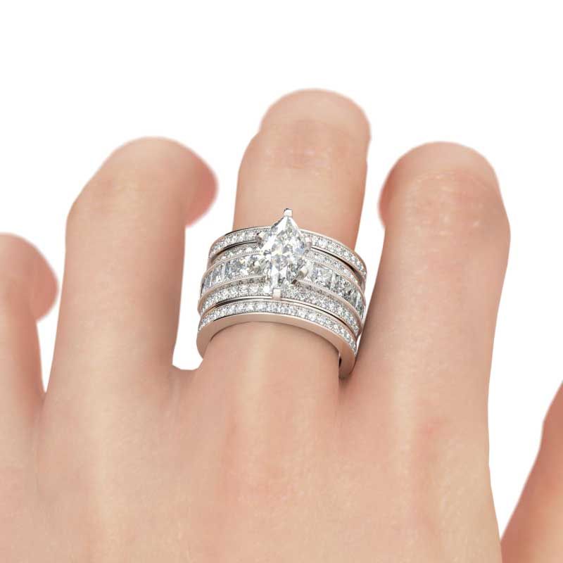 3PC Marquise Cut Sterling Silver Ring Set-JE-Juri Elle