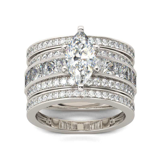 3PC Marquise Cut Sterling Silver Ring Set-JE-Juri Elle
