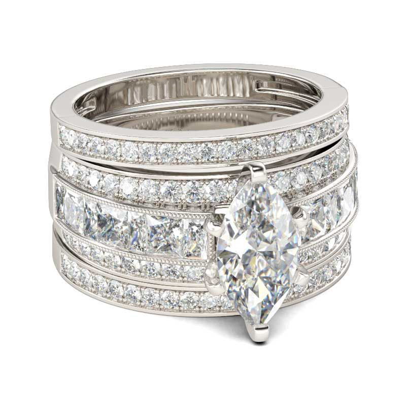 3PC Marquise Cut Sterling Silver Ring Set-JE-Juri Elle