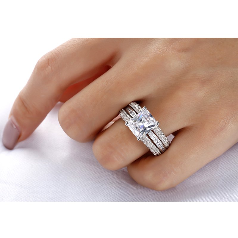 Interchangeable Radiant Cut Sterling Silver Ring Set-JE-Juri Elle