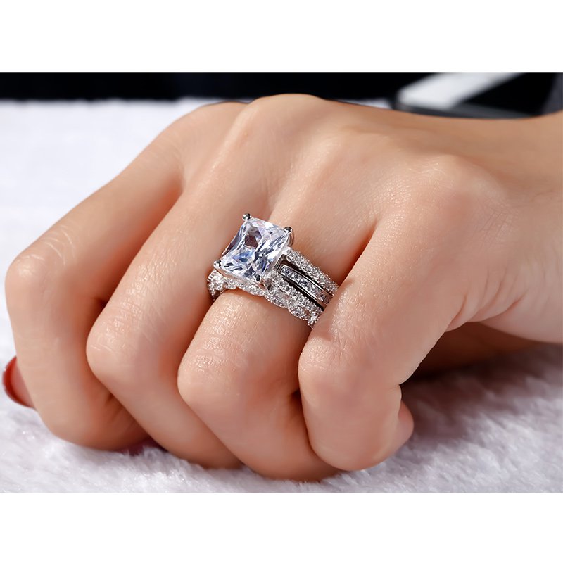 Interchangeable Radiant Cut Sterling Silver Ring Set-JE-Juri Elle