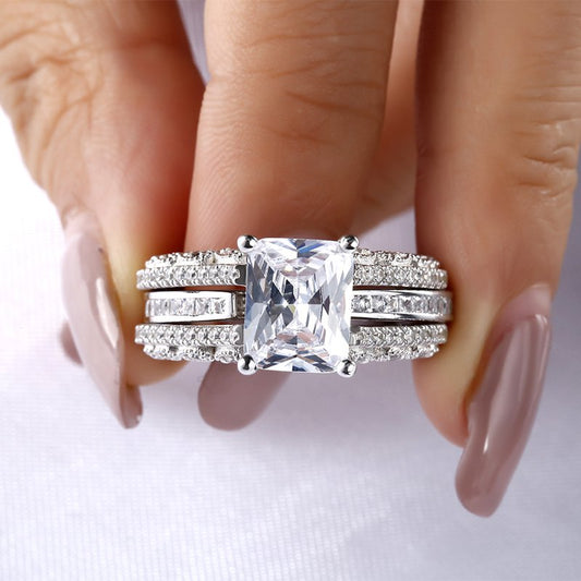Interchangeable Radiant Cut Sterling Silver Ring Set-JE-Juri Elle