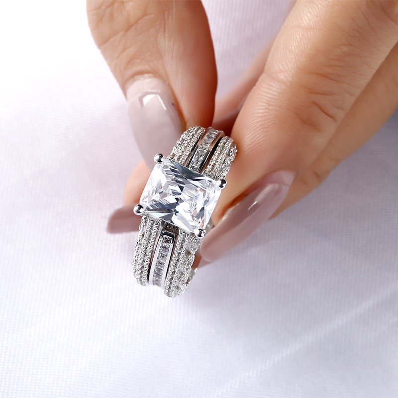 Interchangeable Radiant Cut Sterling Silver Ring Set-JE-Juri Elle
