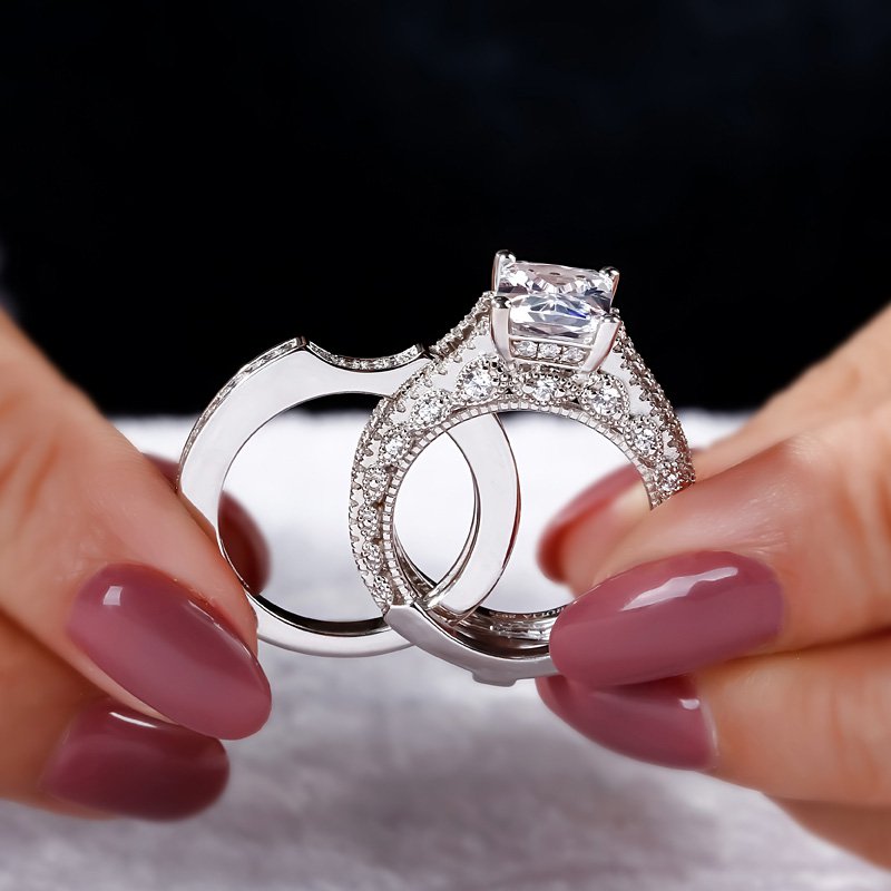 Interchangeable Radiant Cut Sterling Silver Ring Set-JE-Juri Elle