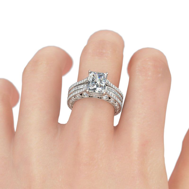 Interchangeable Radiant Cut Sterling Silver Ring Set-JE-Juri Elle