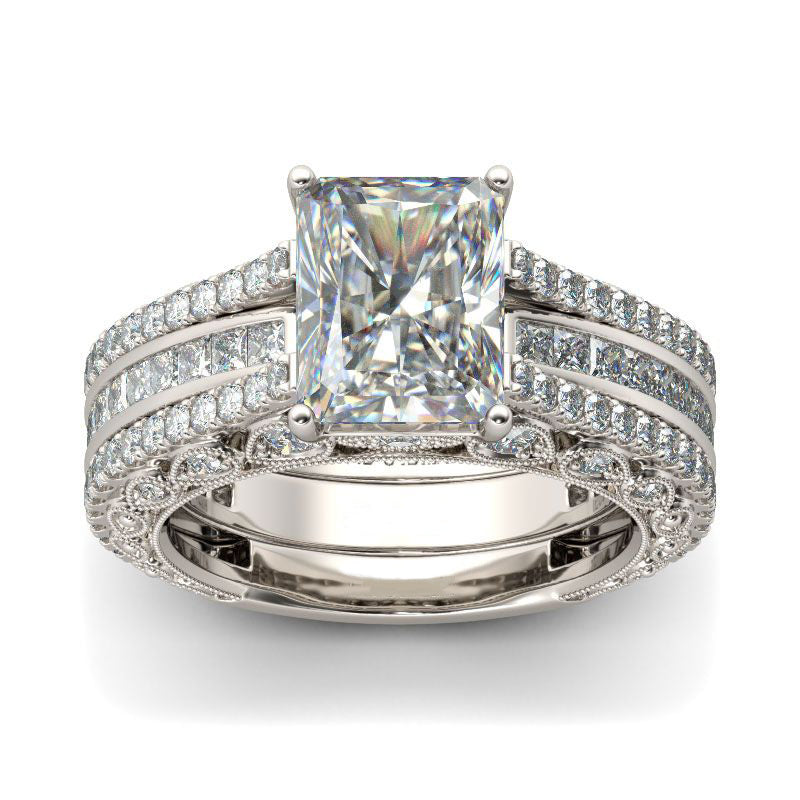 Interchangeable Radiant Cut Sterling Silver Ring Set-JE-Juri Elle