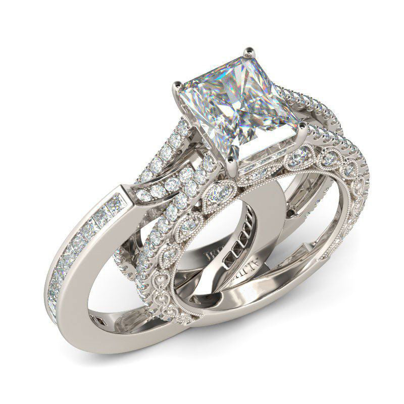 Interchangeable Radiant Cut Sterling Silver Ring Set-JE-Juri Elle