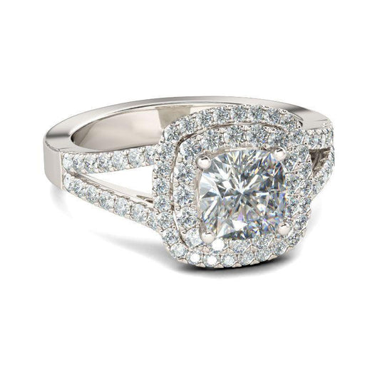 Halo Split Shank Cushion Cut Sterling Silver Engagement Ring-JE-Juri Elle