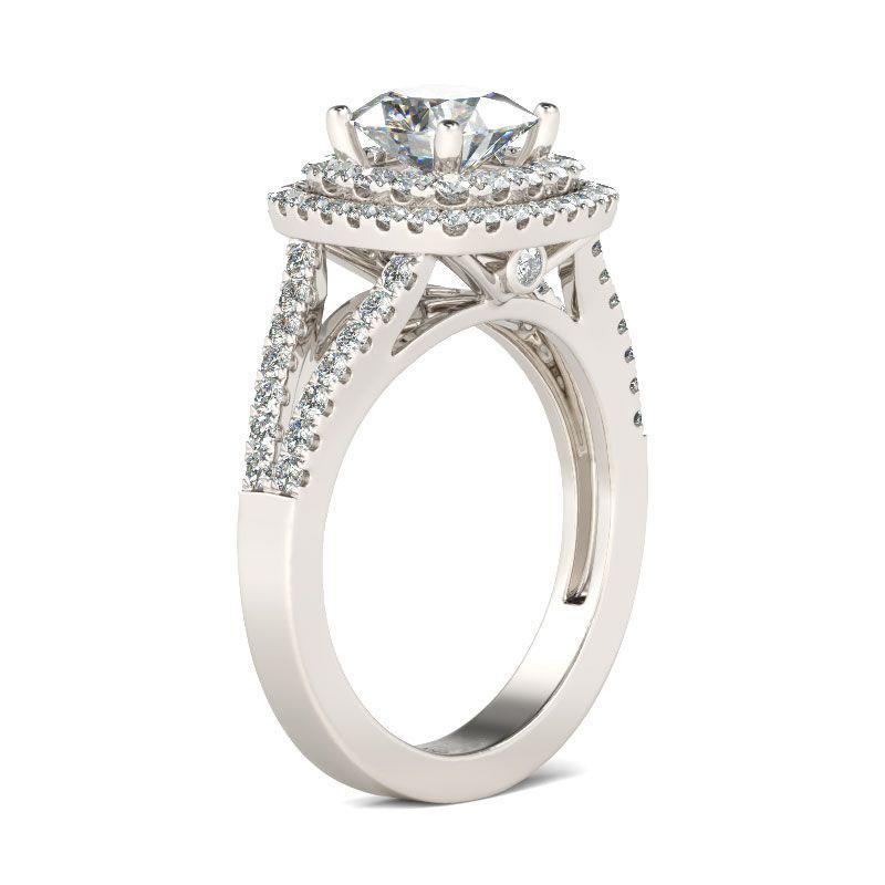 Halo Split Shank Cushion Cut Sterling Silver Engagement Ring-JE-Juri Elle