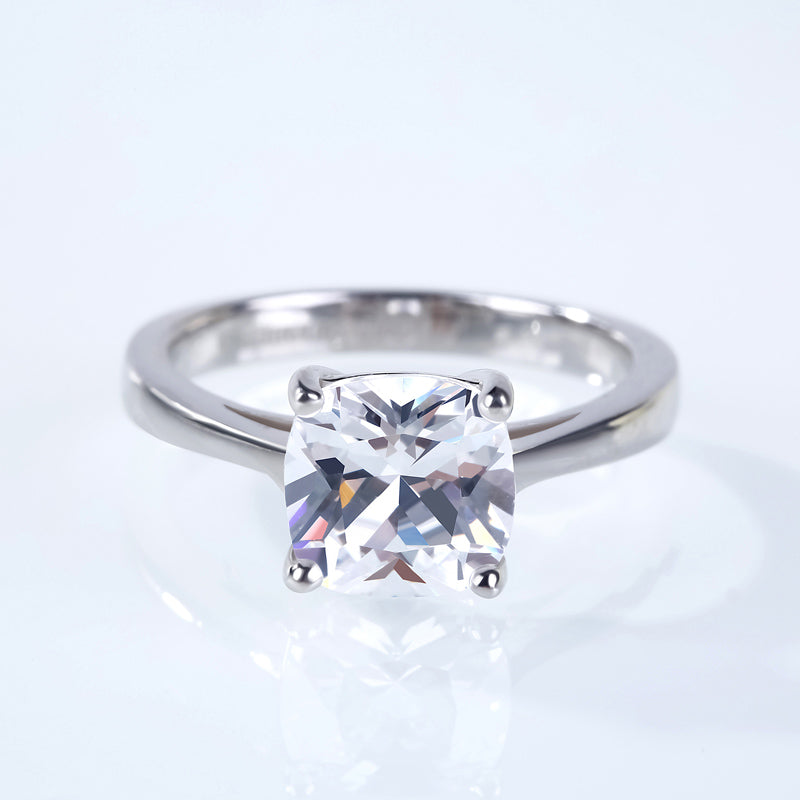 Classic Solitaire Cushion Cut Sterling Silver Engagement Ring-JE-Juri Elle