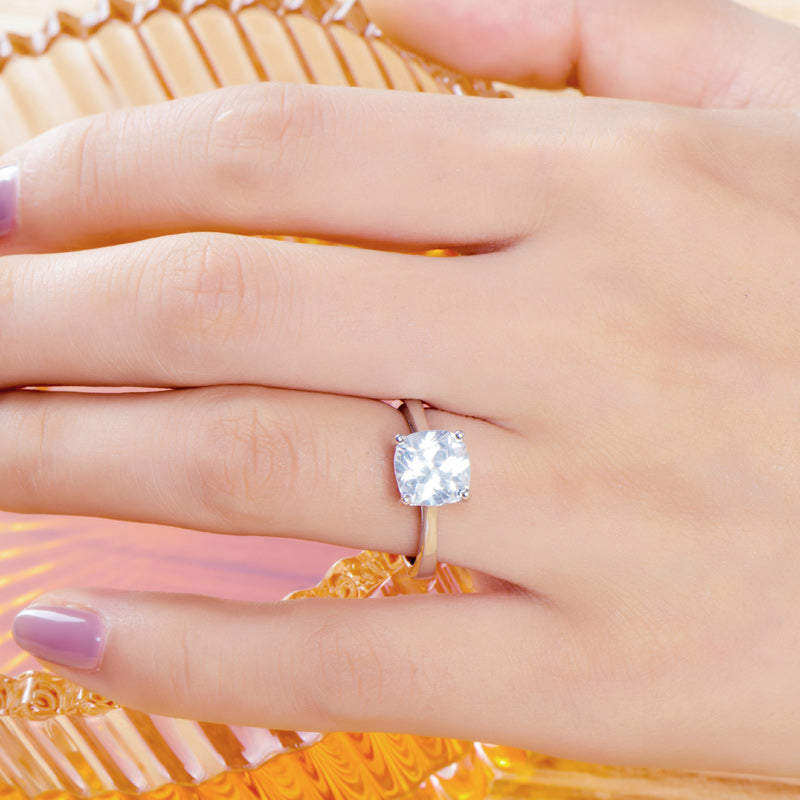 Classic Solitaire Cushion Cut Sterling Silver Engagement Ring-JE-Juri Elle