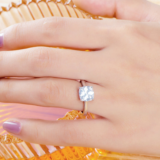 Classic Solitaire Cushion Cut Sterling Silver Engagement Ring-JE-Juri Elle