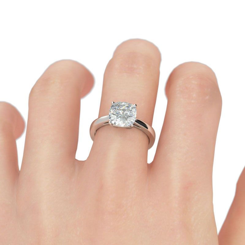 Classic Solitaire Cushion Cut Sterling Silver Engagement Ring-JE-Juri Elle