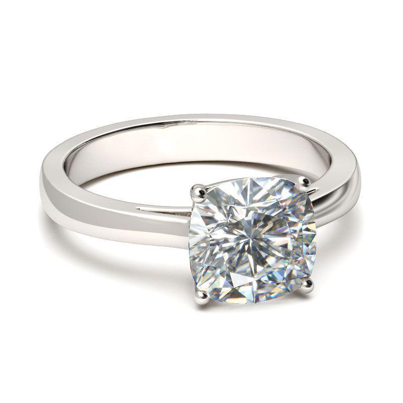 Classic Solitaire Cushion Cut Sterling Silver Engagement Ring-JE-Juri Elle