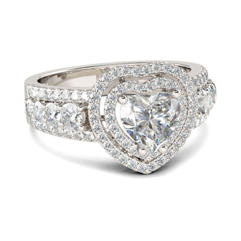 Double Halo Heart Cut Sterling Silver Engagement Ring-JE-Juri Elle
