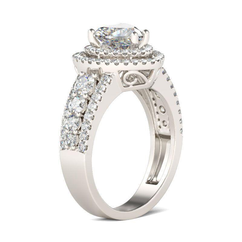 Double Halo Heart Cut Sterling Silver Engagement Ring-JE-Juri Elle