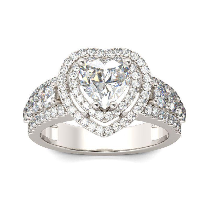 Double Halo Heart Cut Sterling Silver Engagement Ring-JE-Juri Elle