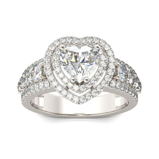 Double Halo Heart Cut Sterling Silver Engagement Ring-JE-Juri Elle