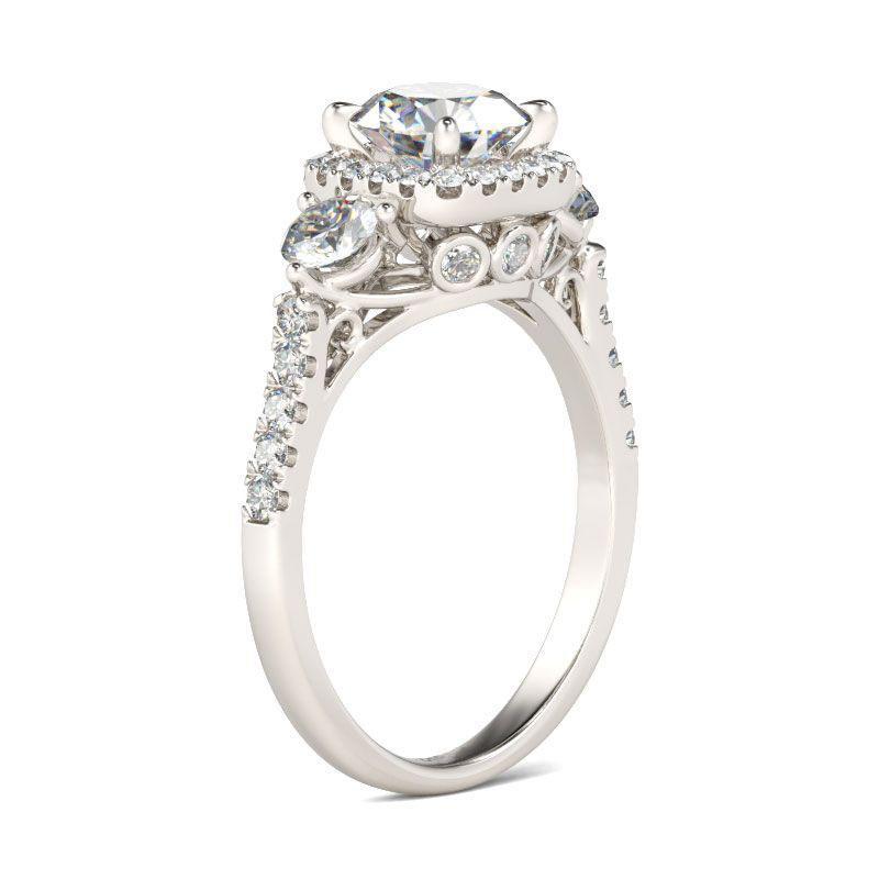 Three Stone Halo Round Cut Sterling Silver Ring-JE-Juri Elle