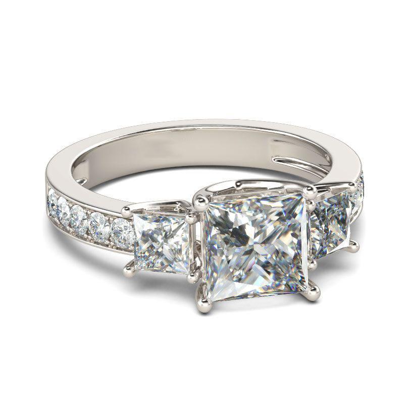 Simple Three Stone Princess Cut Sterling Silver Ring-JE-Juri Elle