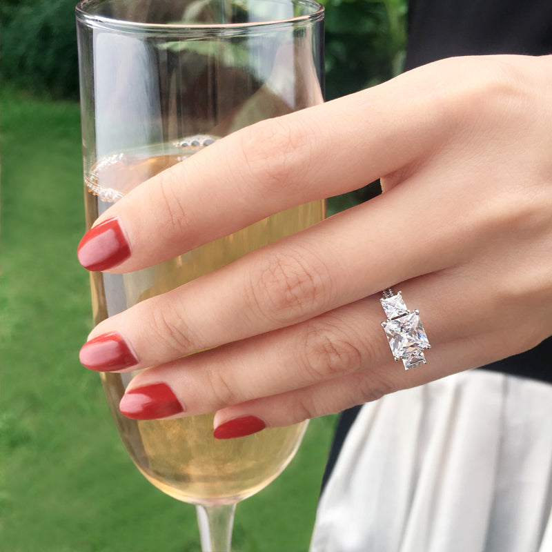 Simple Three Stone Princess Cut Sterling Silver Ring-JE-Juri Elle