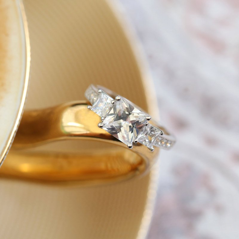 Simple Three Stone Princess Cut Sterling Silver Ring-JE-Juri Elle