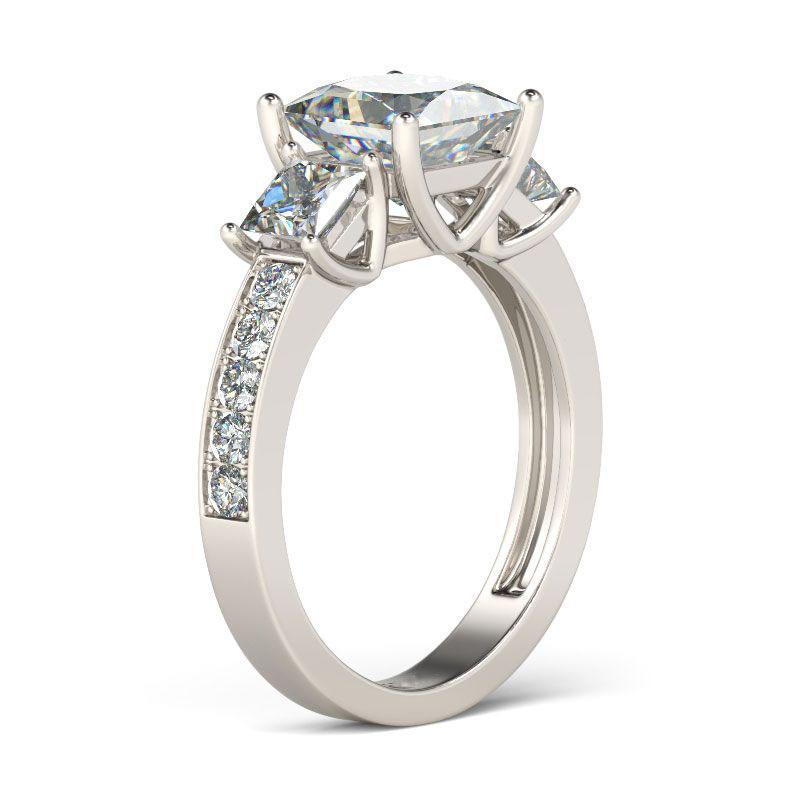 Simple Three Stone Princess Cut Sterling Silver Ring-JE-Juri Elle