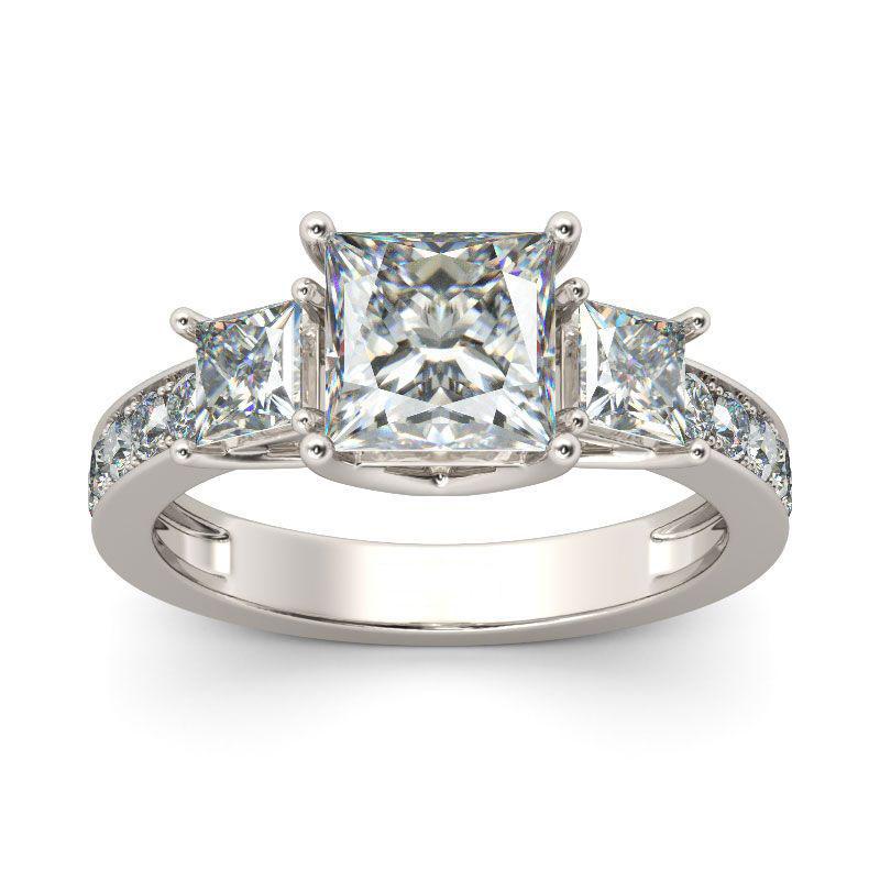 Simple Three Stone Princess Cut Sterling Silver Ring-JE-Juri Elle