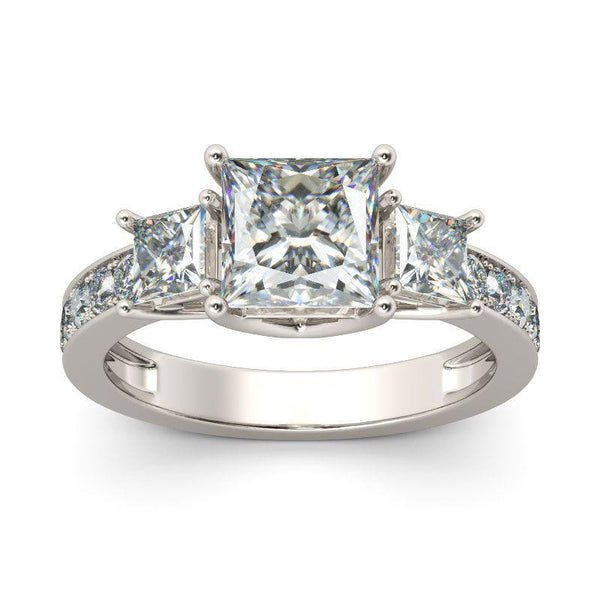 Simple Three Stone Princess Cut Sterling Silver Ring-JE-Juri Elle